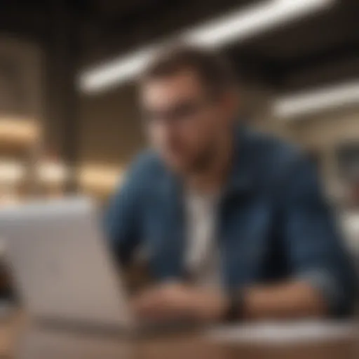 A focused individual studying coding with a laptop in a workspace