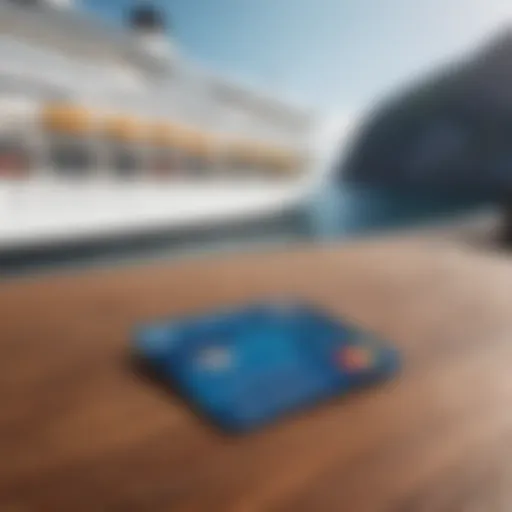 Cruise ship with credit card in focus