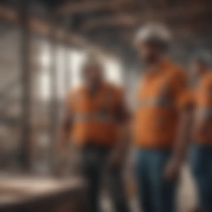 Construction workers collaborating on a brewery building site