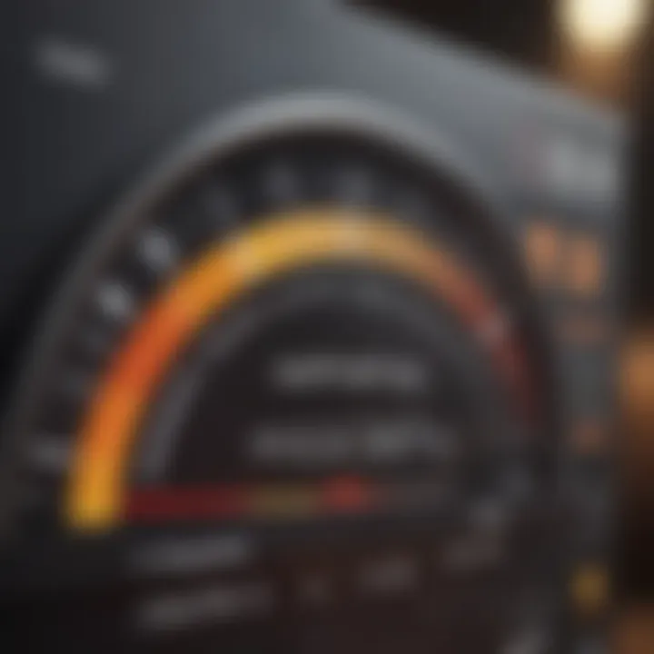 A close-up of a credit score gauge.