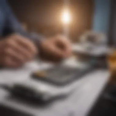 Analyzing Financial Options A person reviewing financial documents with a calculator