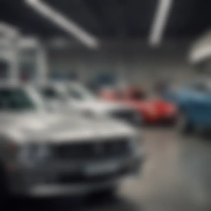 A close-up of a car dealership showcasing various vehicles for sale.