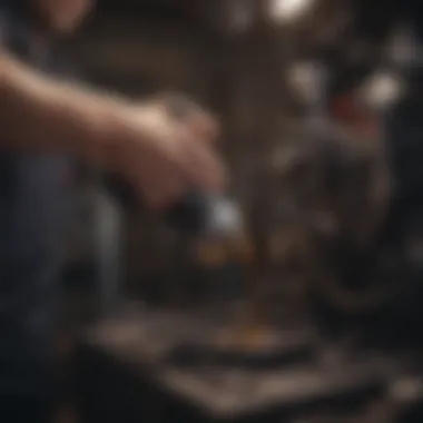 Mechanic pouring new oil into an engine