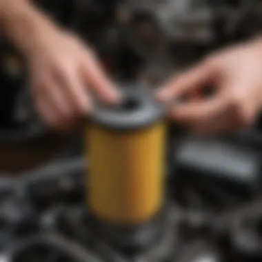 Close-up of an oil filter being installed on an engine
