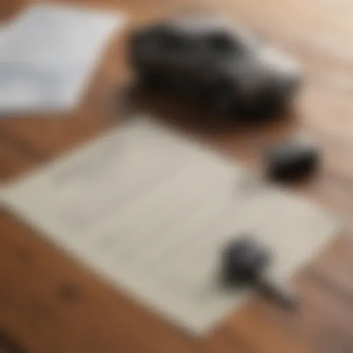 A close-up view of a car key and financing paperwork on a polished wooden table, symbolizing the connection between ownership and financial commitment.