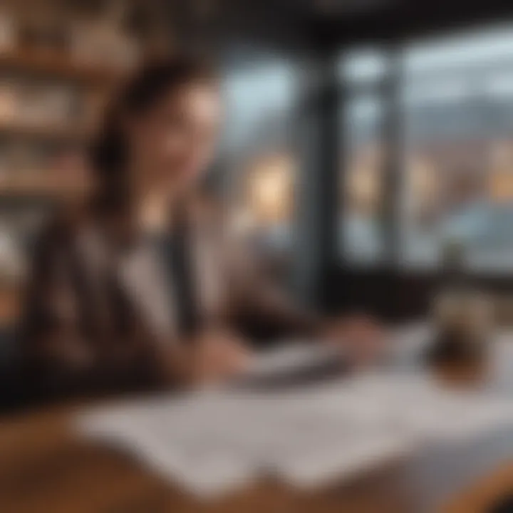 A serene scene of a person examining documents in a coffee shop, emphasizing the importance of understanding terms and conditions before signing.