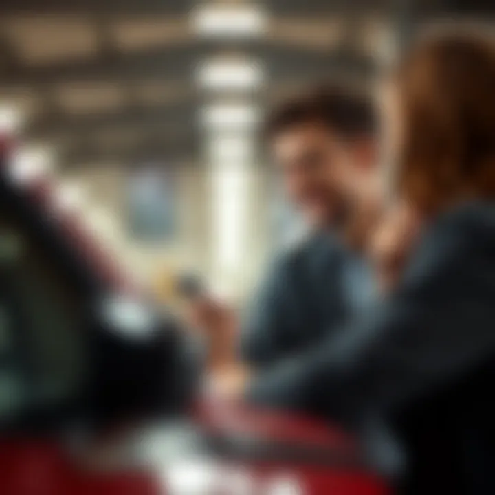 Discussing New Car Purchase Options Happy couple discussing car purchase options