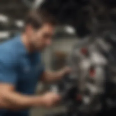 Mechanic working on a Chevy Traverse's engine bay.