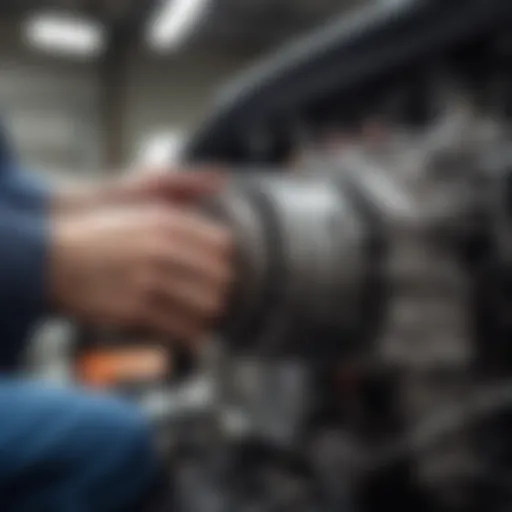 Close-up inspection of a used car's engine