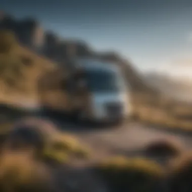 A luxurious motorhome parked in a scenic location