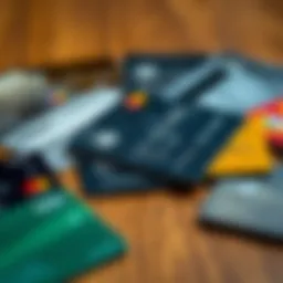 A variety of credit cards displayed on a wooden surface