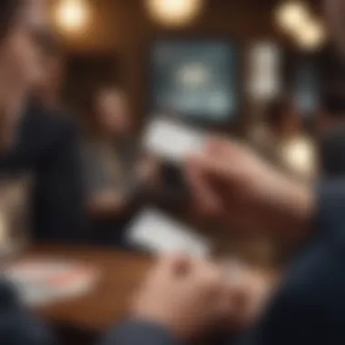 Networking for Financial Opportunities A person networking at a professional event, exchanging business cards.