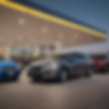 Close-up of CarMax dealership showcasing vehicles available for financing