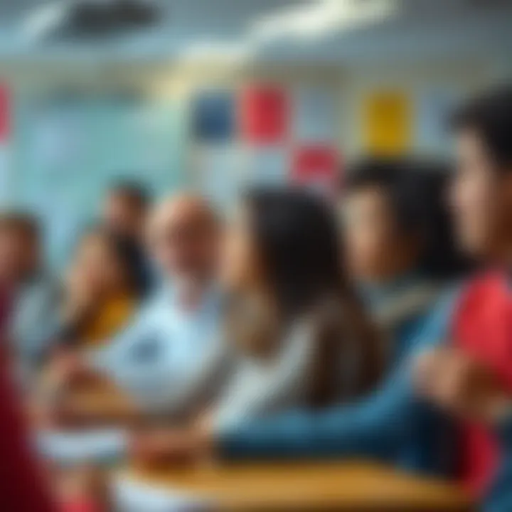 A vibrant classroom setting with students discussing financial literacy