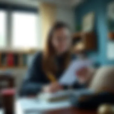 A student reviewing financial documents in a cozy study space
