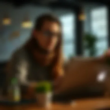 Analyzing Grant Criteria Researcher analyzing grant criteria on a laptop