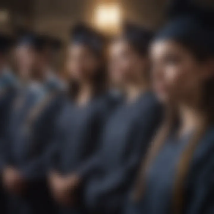 Graduation ceremony of medical students in caps and gowns