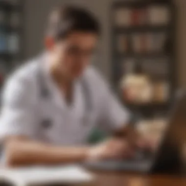 Student studying with medical textbooks and a laptop