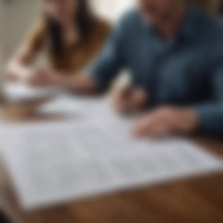 A close-up of a financial advisor reviewing mortgage documents with a client.