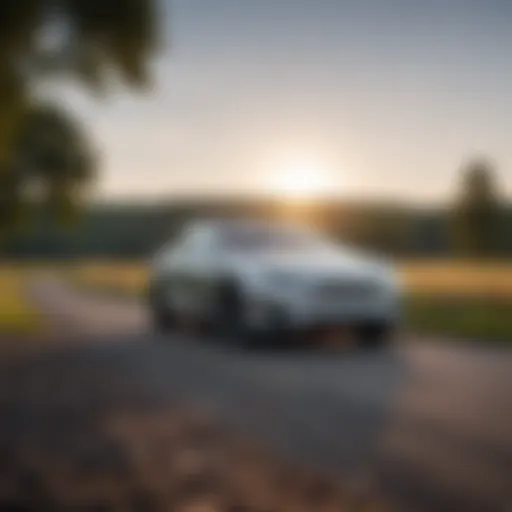 A scenic view of a Tesla parked in a Michigan landscape