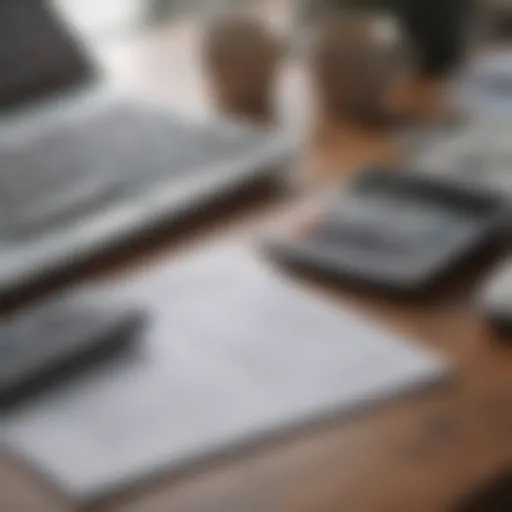 A calculator and financial documents on a desk, symbolizing budgeting for a leased vehicle.