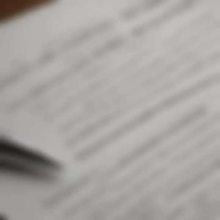 A close-up of a lease agreement with a pen, highlighting important terms and conditions.