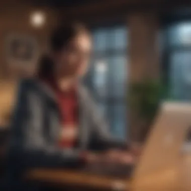 A student engaging with a laptop while studying in a cozy space