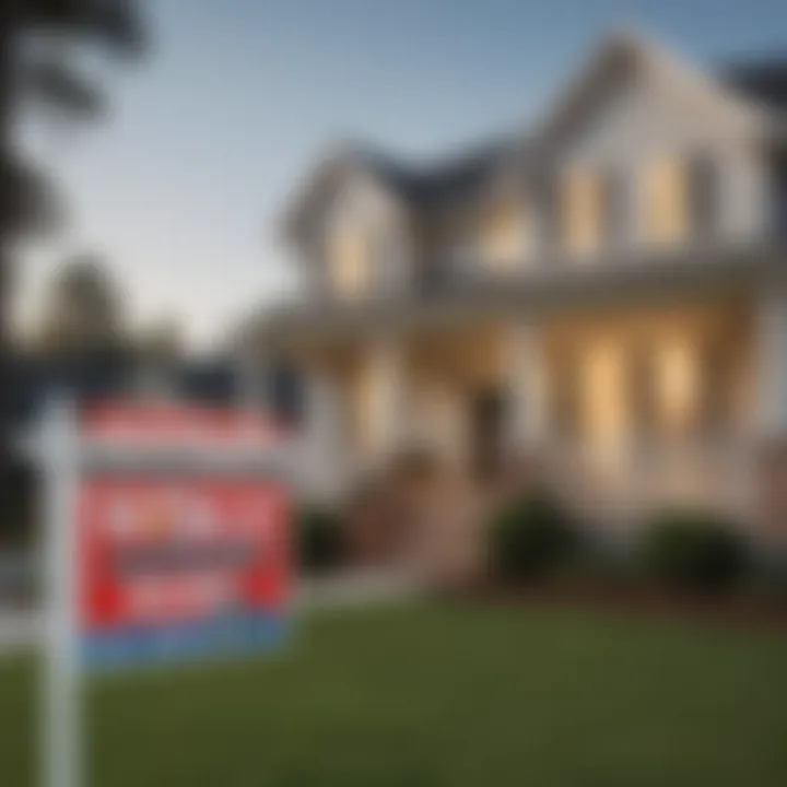 Close-up view of a home with a 'For Sale' sign in front