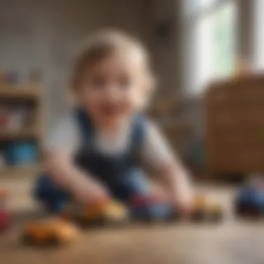 A cheerful child playing with toys, highlighting childcare benefits.