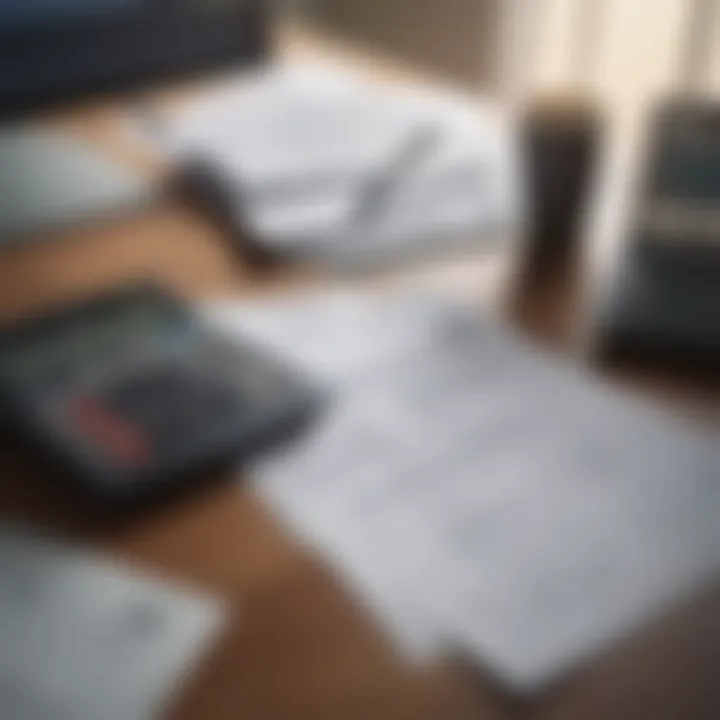 A close-up of a calculator and tax documents on a desk.