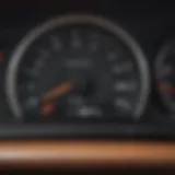 Close-up of a car dashboard with odometer reading