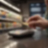 A person analyzing credit card options for grocery shopping