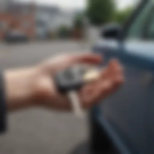 A close-up of a car's key in hand, symbolizing a recent purchase decision.