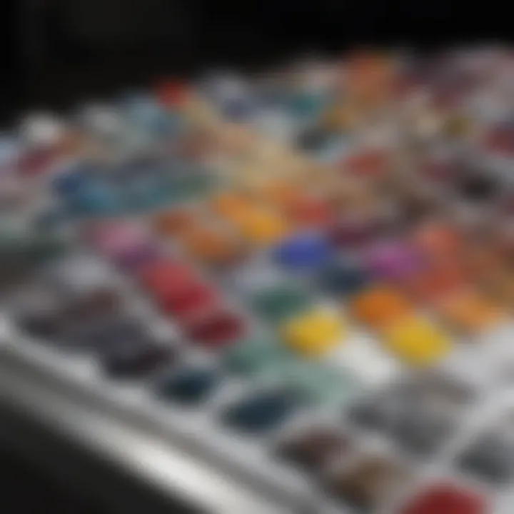 Color swatches displayed on a table for automotive paint selection