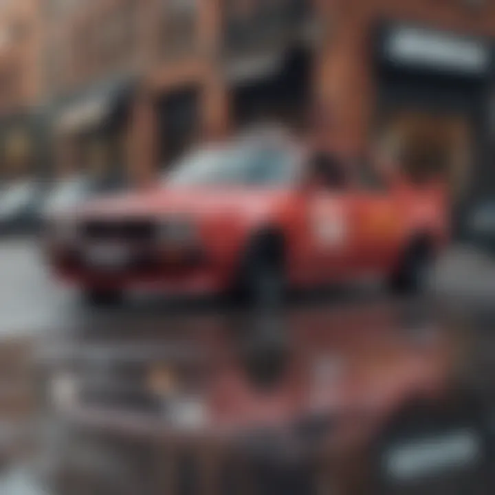 Car wrapped with vibrant advertisements parked in an urban setting