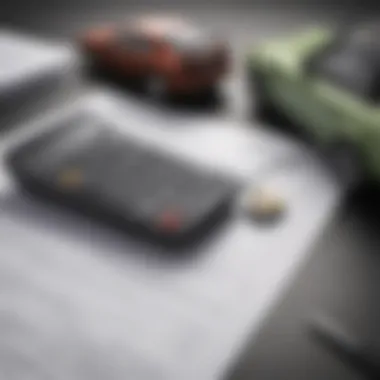 Calculating Trade-In Value A calculator and a car key on a financial document