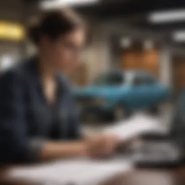 A person reviewing loan documents with a laptop