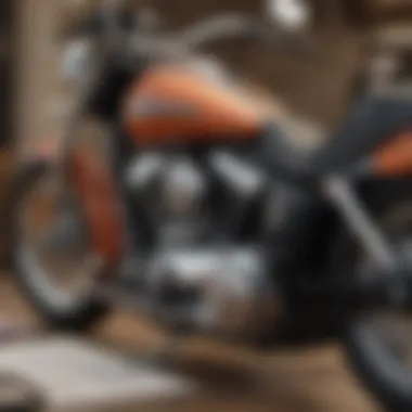 Close-up of a Harley Davidson motorcycle with financing documents