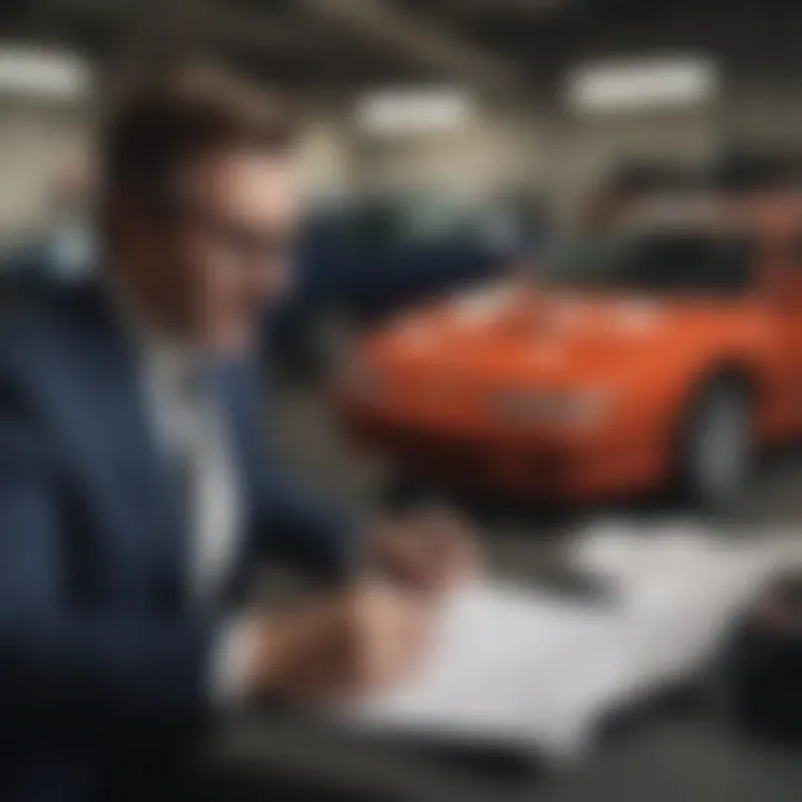 An agreement document being signed at a dealership