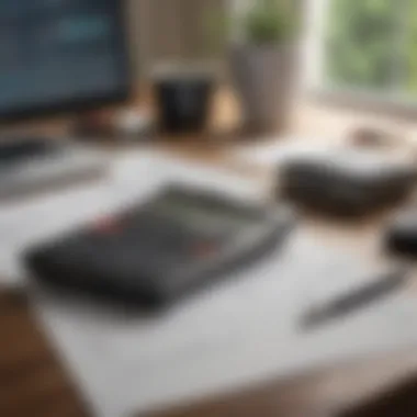 A calculator and financial documents on a table.