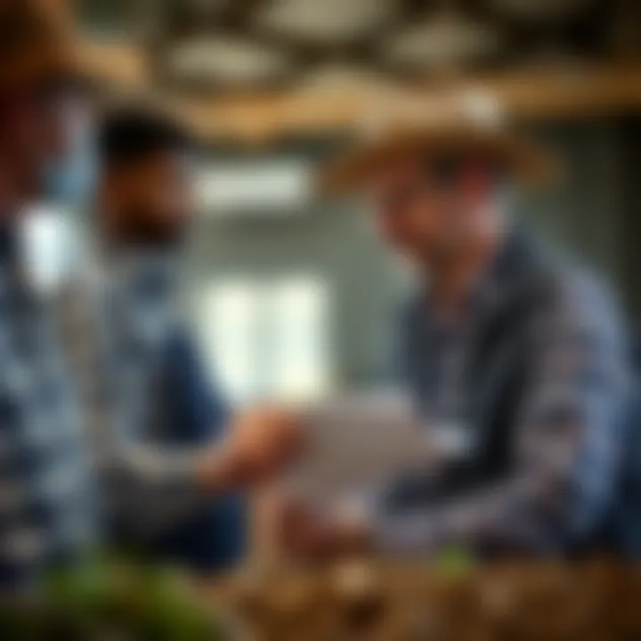 Loan Consultation Scene Illustration of a loan officer discussing terms with a farmer