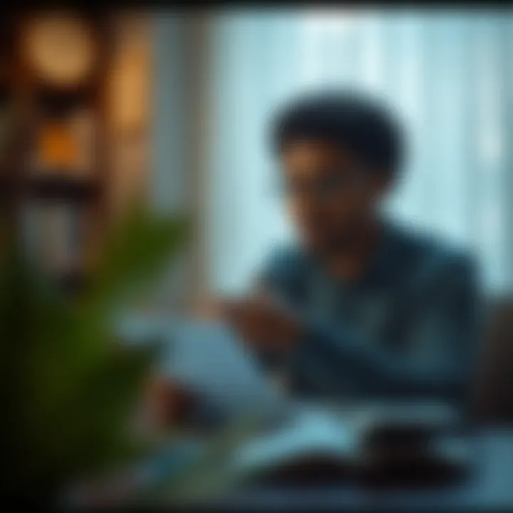 Thoughtful Preparation An individual thoughtfully preparing their financial request