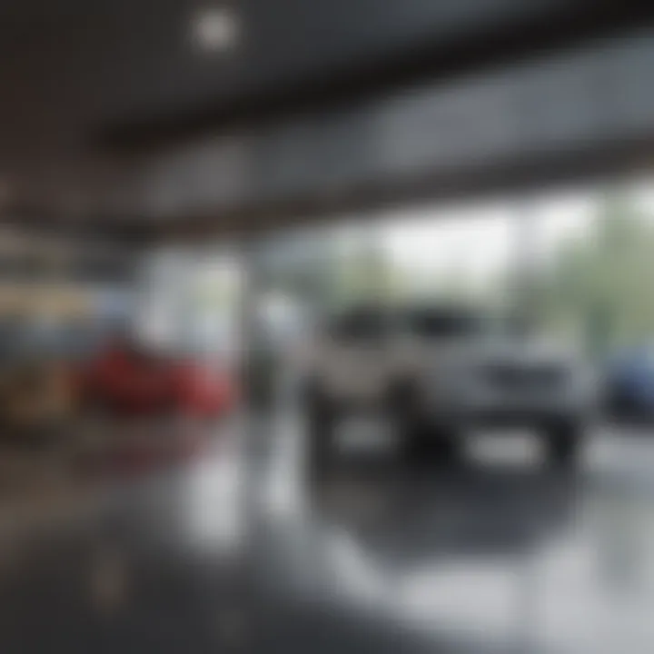 A welcoming dealership environment with customer service interactions.