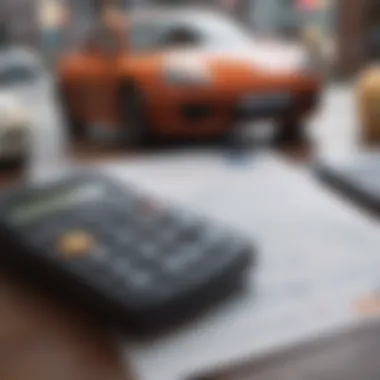 Budget Analysis for Car Rental An individual analyzing a budget plan with a calculator and car rental brochure.