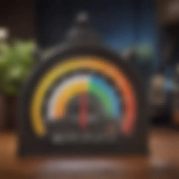 A conceptual rendering of a credit score gauge, representing the importance of credit in mortgage eligibility.