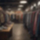 A bustling thrift store showcasing various clothing items.