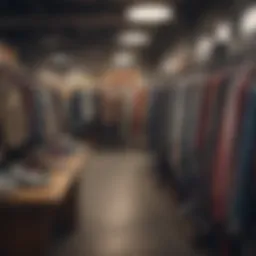 A bustling thrift store showcasing various clothing items.