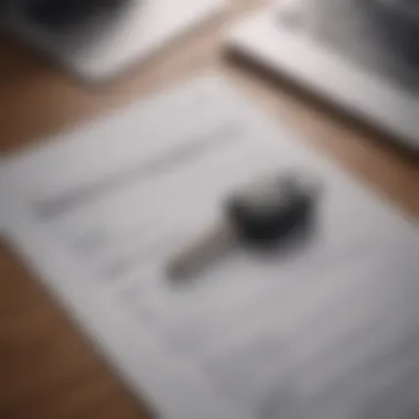 A close-up of a vehicle's key and paperwork on a desk.