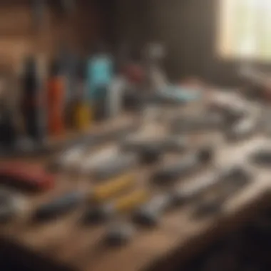 Dent repair tools arranged on a workbench.