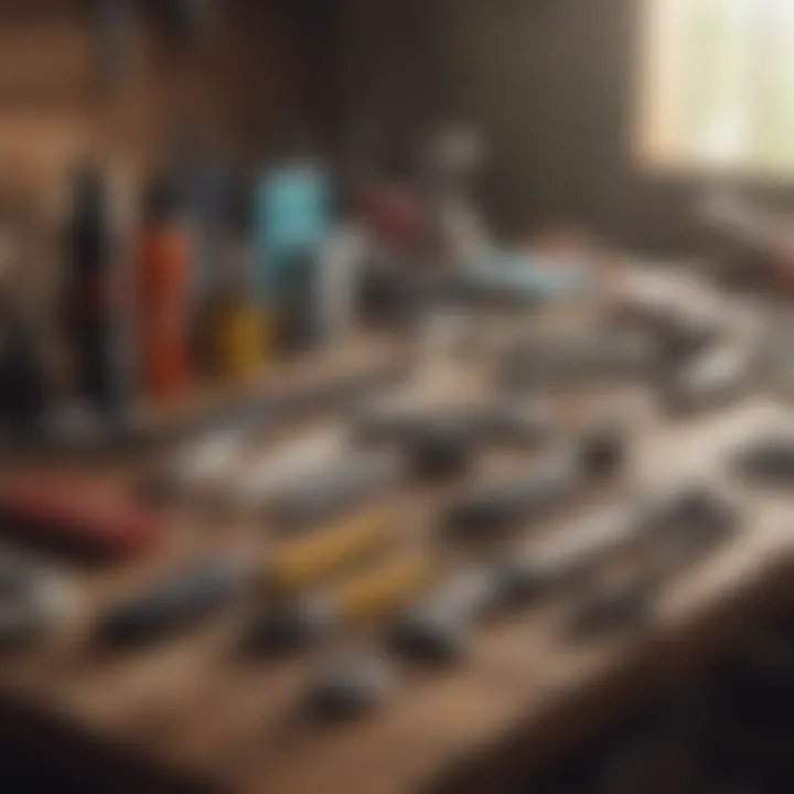 Dent repair tools arranged on a workbench.